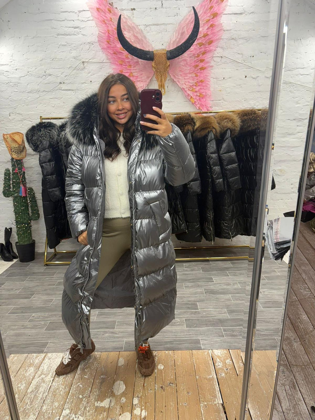 Doudoune de Luxe Laura Jane Paris ‘Mont-Blanc’ Longue Metalique avec Capuche Noir